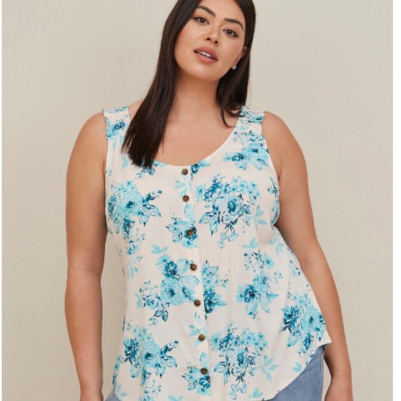 BNWT Torrid Rayon Slub Button-Front Tank Sz 1 - Picture 2 of 4